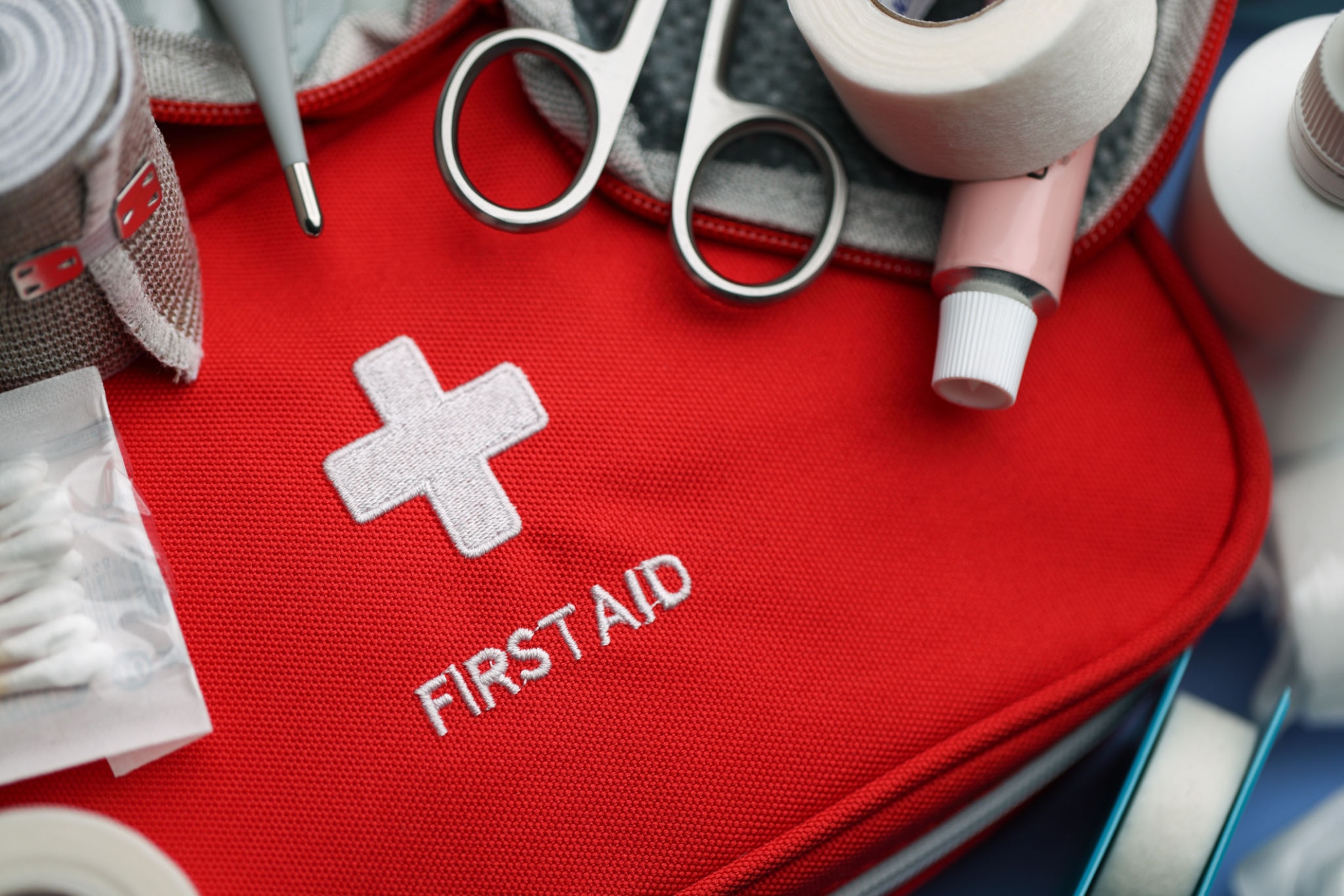 First aid kit with medical supplies