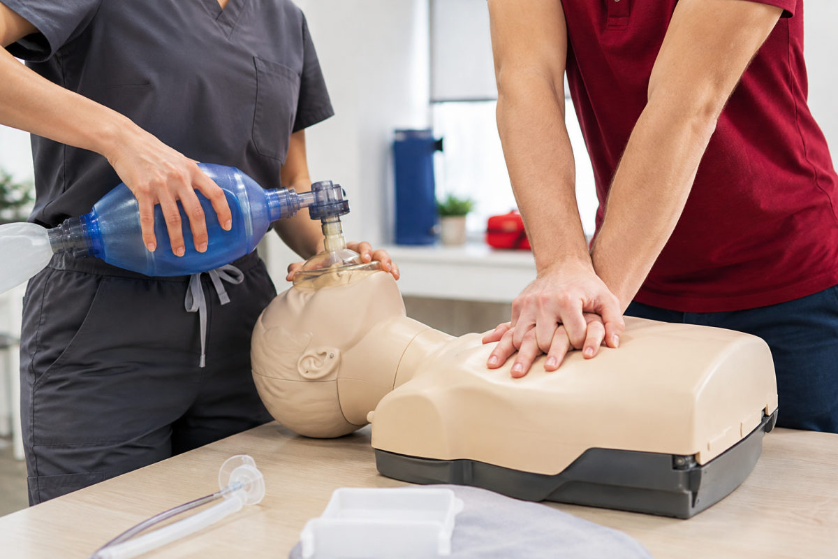 Two-person BLS training with chest compressions and bag-mask ventilation